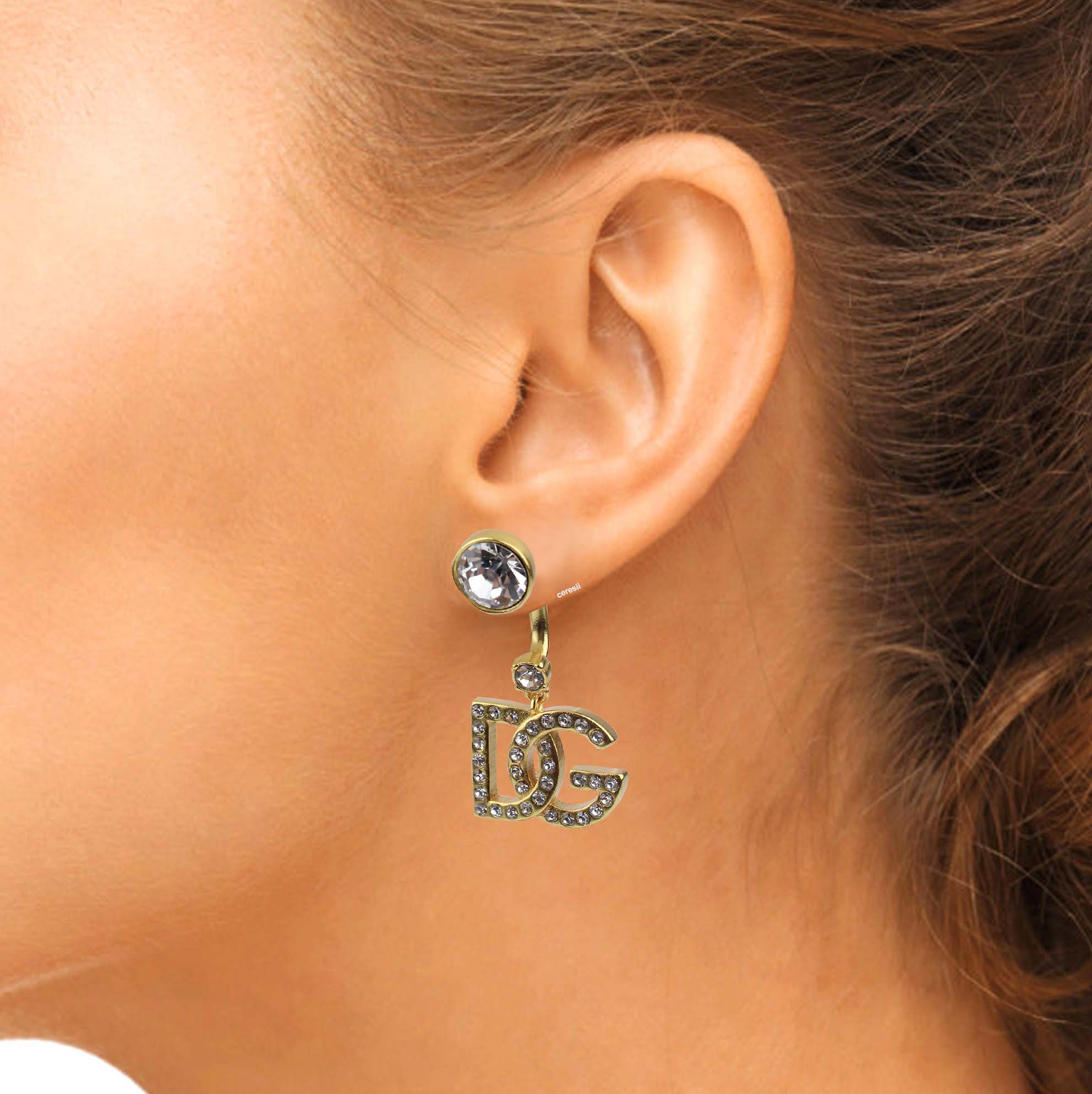 Dolce &amp; Gabbana aretes D&amp;G con detalles de strass