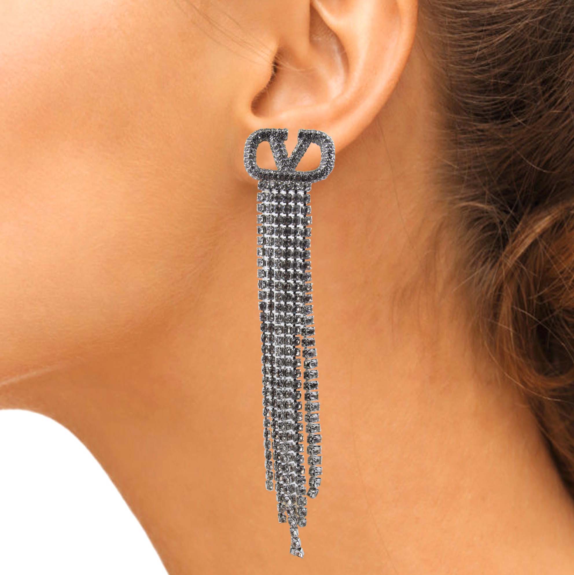 Valentino Garavani aretes con logo de strass