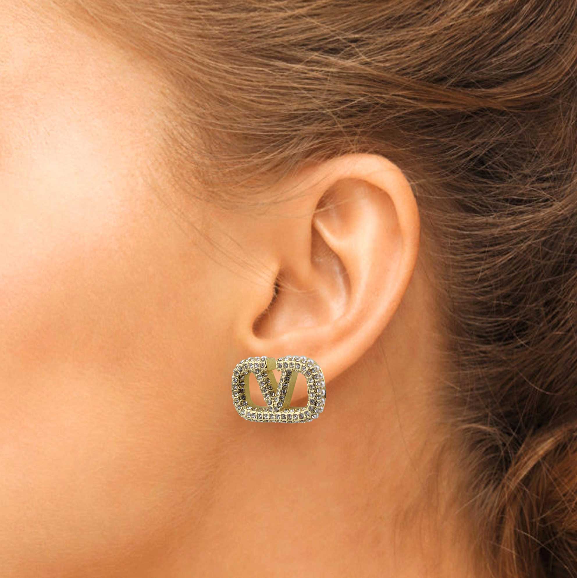 PENDIENTES VLOGO SIGNATURE DE METAL Y CRISTALES SWAROVSKI