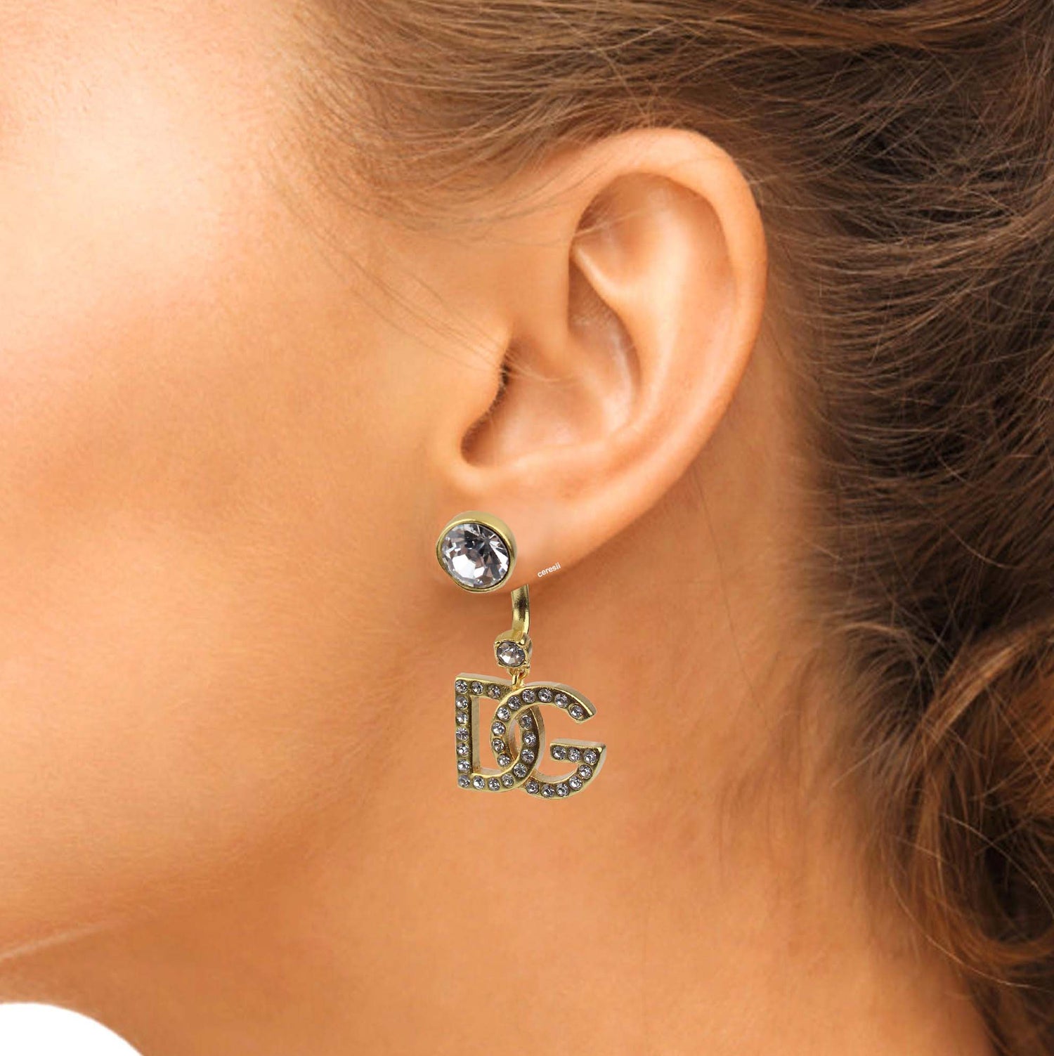 Dolce &amp; Gabbana aretes D&amp;G con detalles de strass