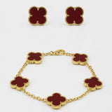 SET ARETES Y PULSERA  TREBOL ROJO